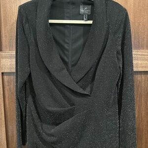 Adrianna Papell Black Blouse with Draped Neckline